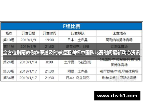 全方位指南教你多渠道及时掌握亚洲杯中国队比赛时间最新动态资讯